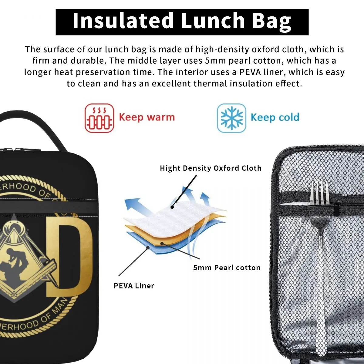 Masonic Dad Freemasonry Thermal Insulated Lunch Bags Women Father's Day Freemason Portable Lunch Tote Multifunction Food Box
