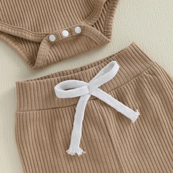 Adorable Baby Summer Set Ribbed Unisex Romper with Solid Short Sleeve and Bow Shorts - 2 Piece Outfit for Your Little One 1