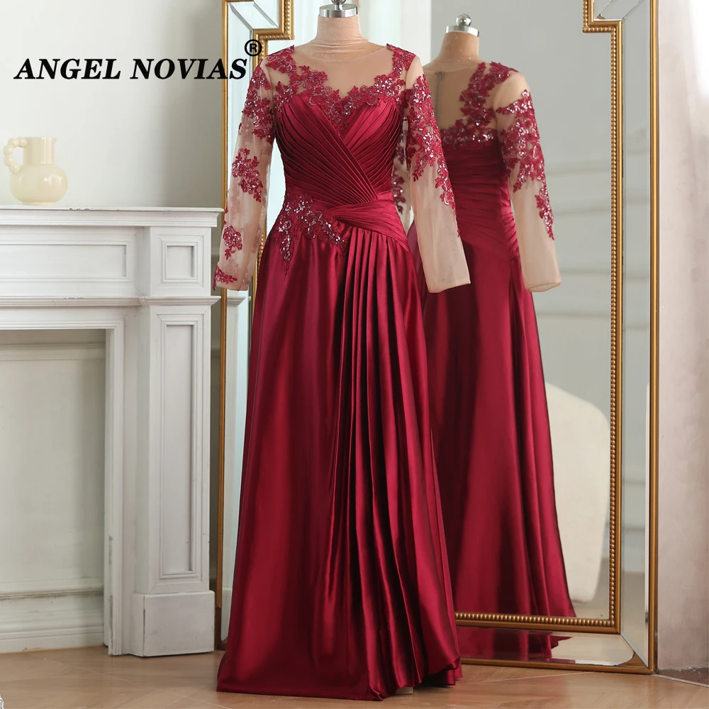 

ANGEL NOVIAS Long Sleeves Burgundy Formal Evening Dresses Vestidos De Fiesta Elegantes Para Mujer 2023