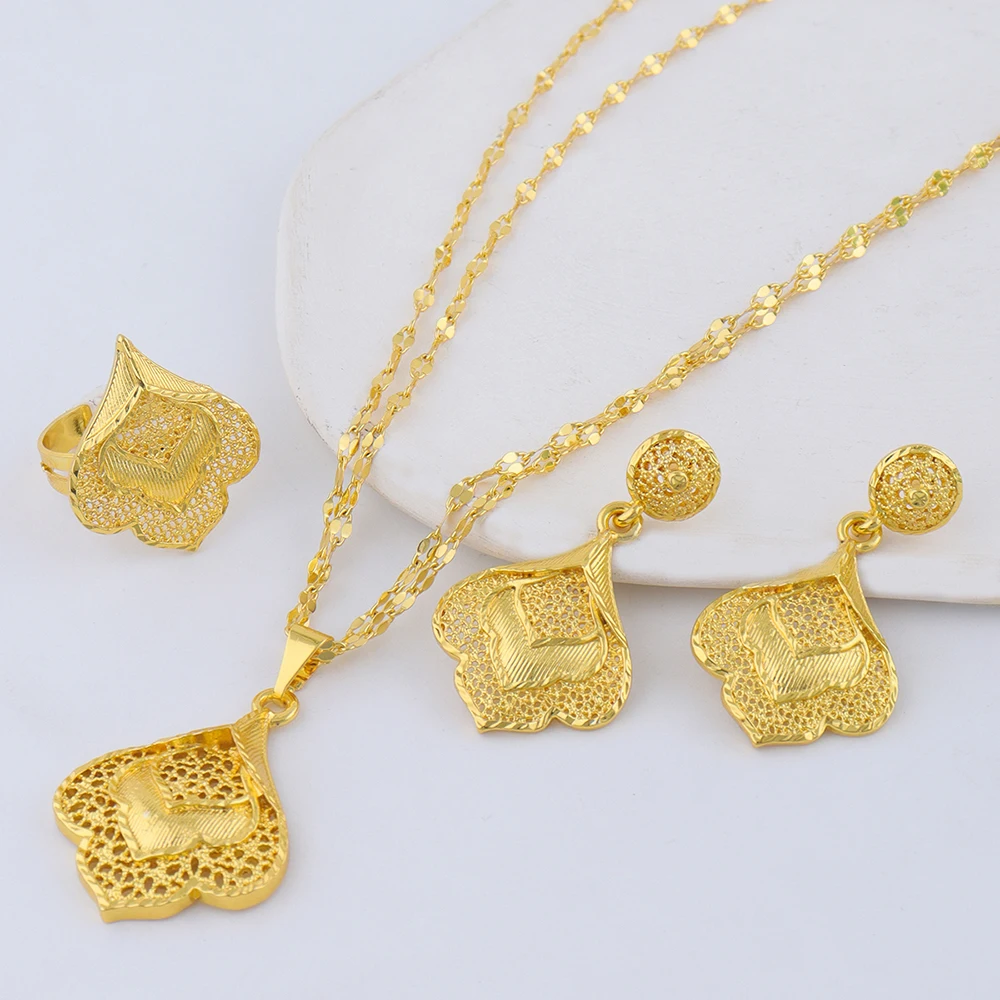 Elegant Gold-Tone Jewelry Set for Women - Necklace, Earrings, and Ring - Perfect Party Accessories and Thoughtful Gift