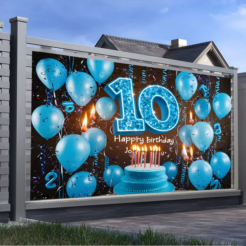 【파티 배너】 1개, 조의 10번째 생일을 위한 배경 장식, 폴리에스터 섬유 배너 원단, 가족, 바