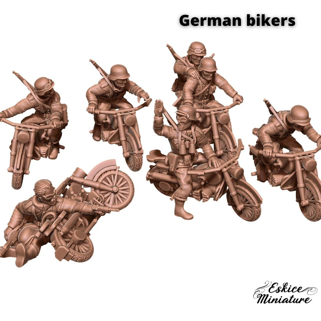 1/56 1/72 WWII German Soldiers Bikers Motards Unpainted Resin Model