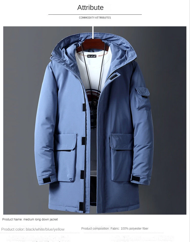 Men's Winter Jackets Duck Warm Hooded Long Autumn Uellow