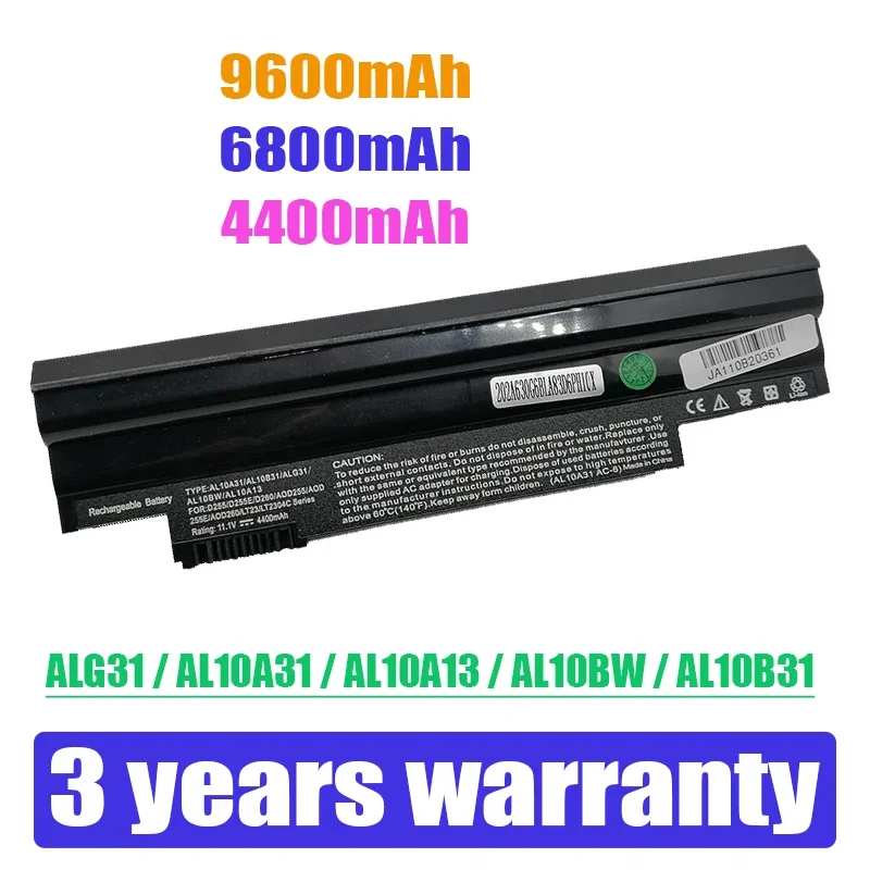 

Wholesale New Laptop Battery FOR Acer Aspire One D255 D257 D260 ,AL10A31 AL10B31 AL10G31 AK.006BT.074 ICR17/65L C.BTP00.12L