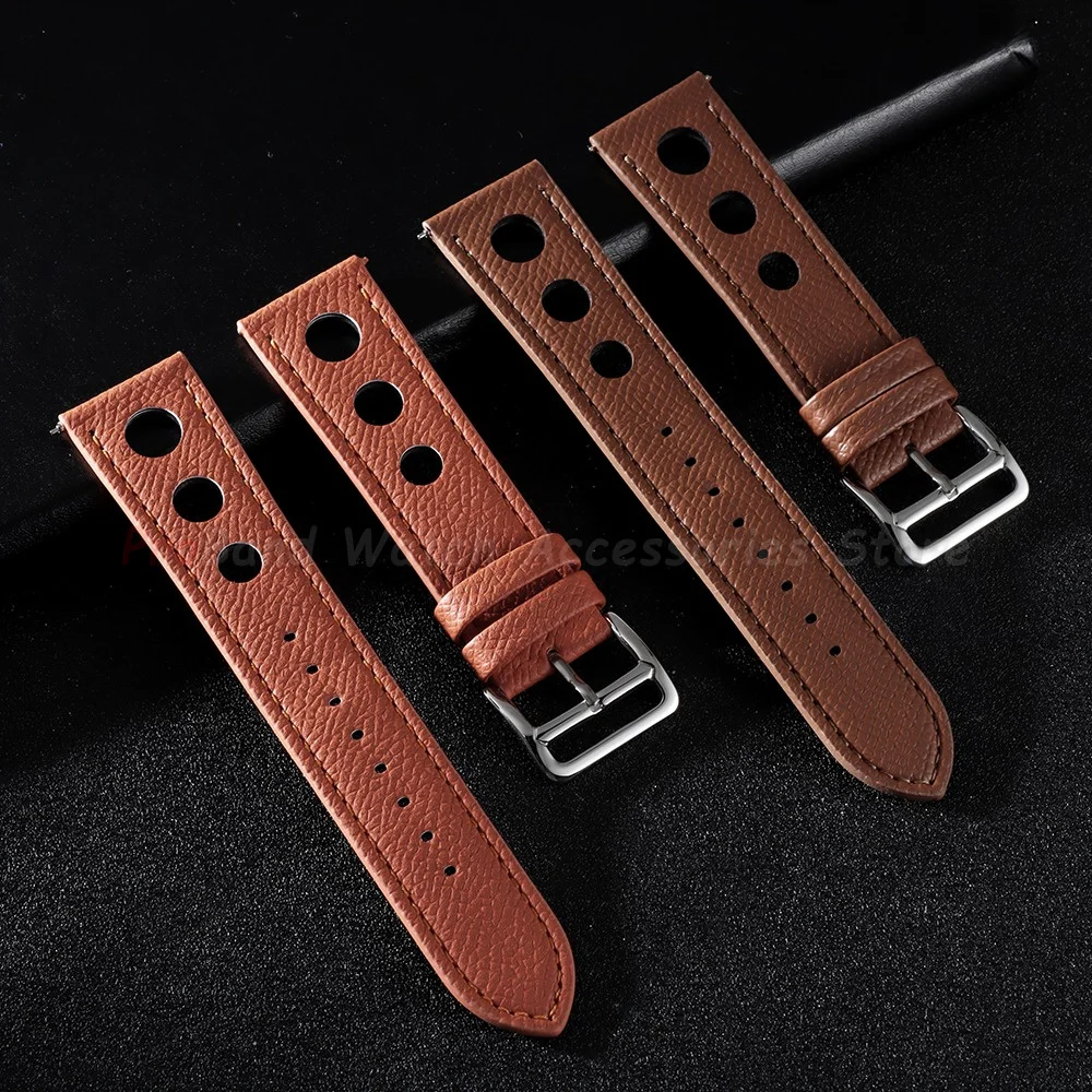 Breathable Leather Watch Strap with Stitching - Multiple Colors