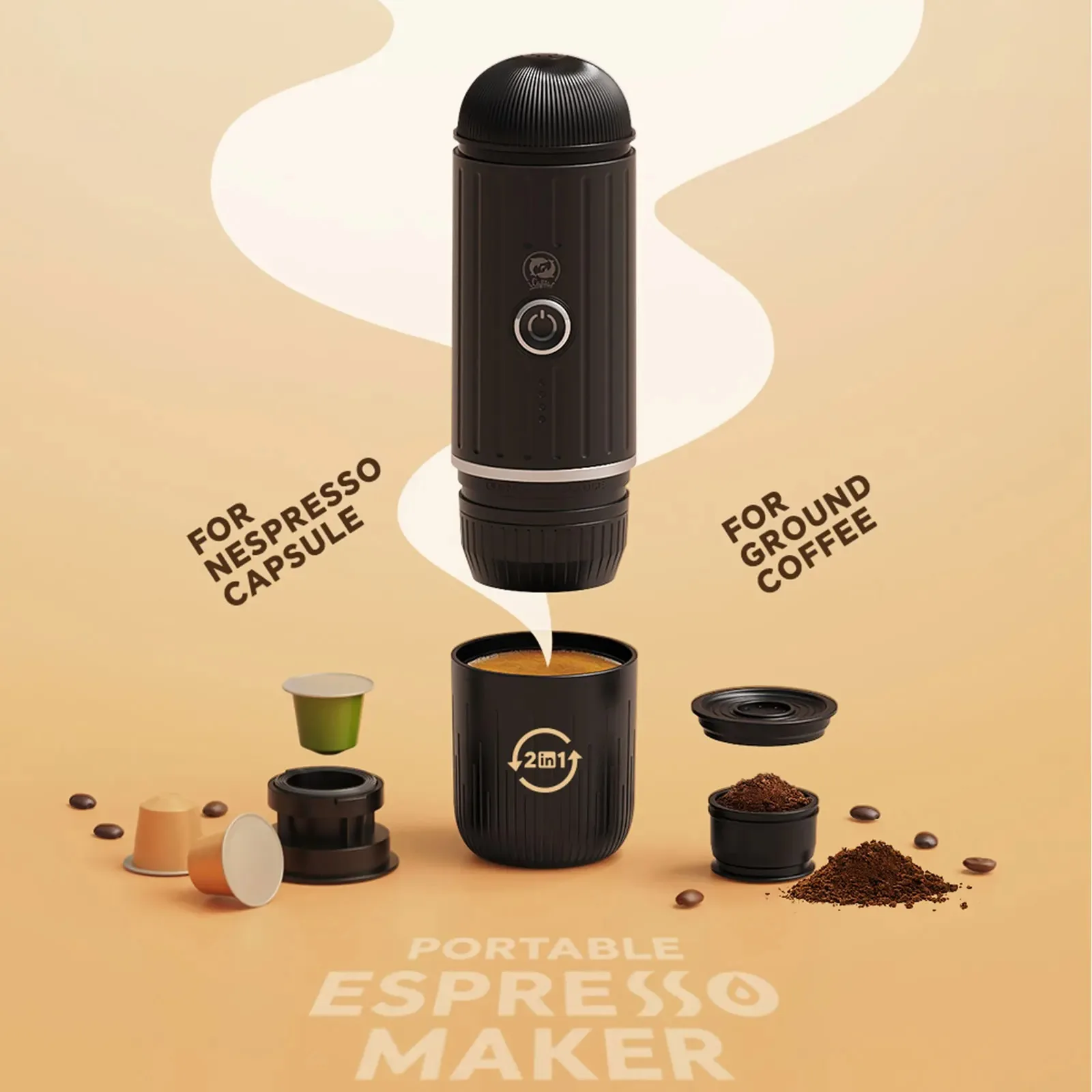 Portable Rechargeable Espresso Coffee Maker 2 Cups Fit Nespresso USB-Typec Port Coffee Machine Capsule and Powder 3