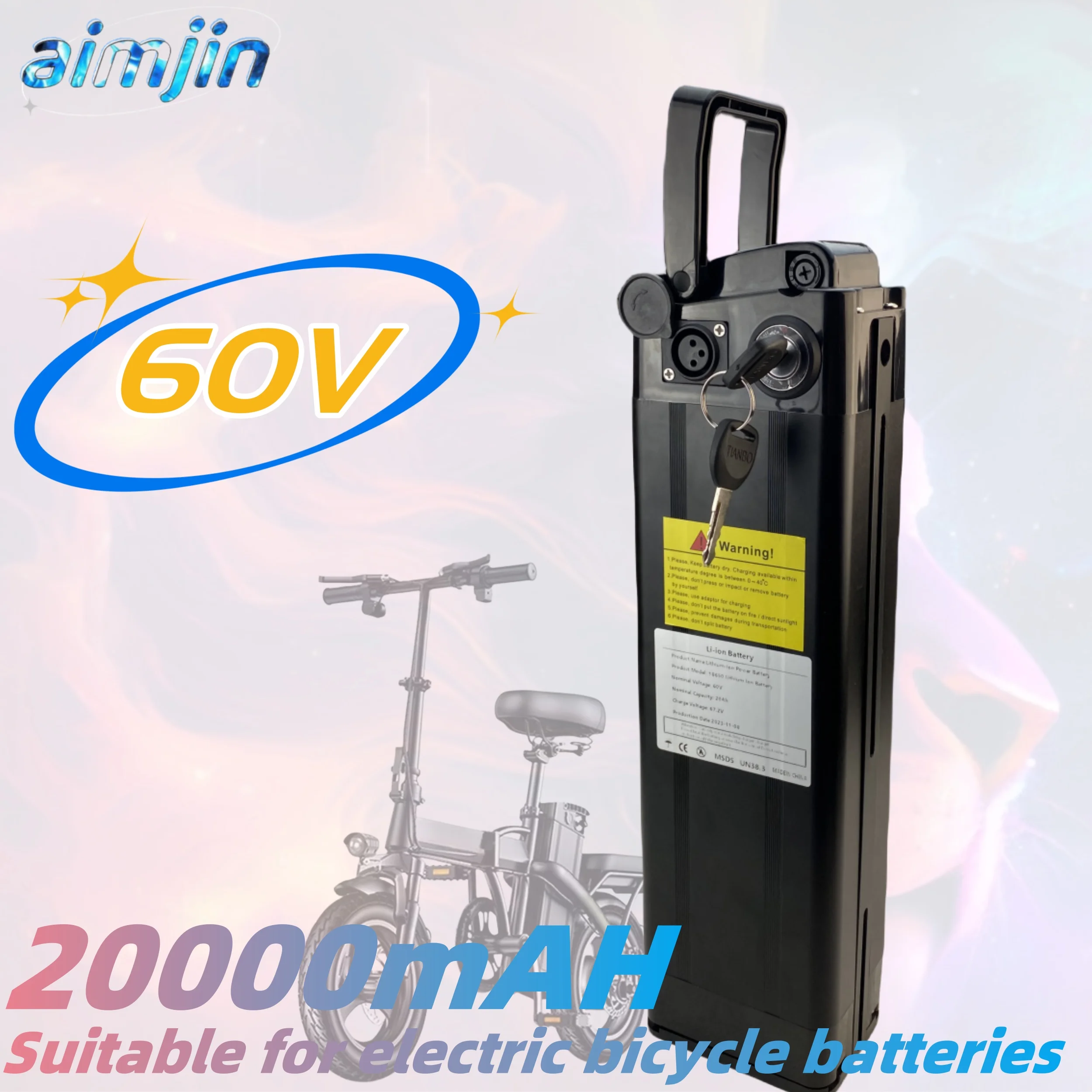 

Brand new portable ion battery box for electric bicycles, silver shell, 60V, 20000mah, BMS