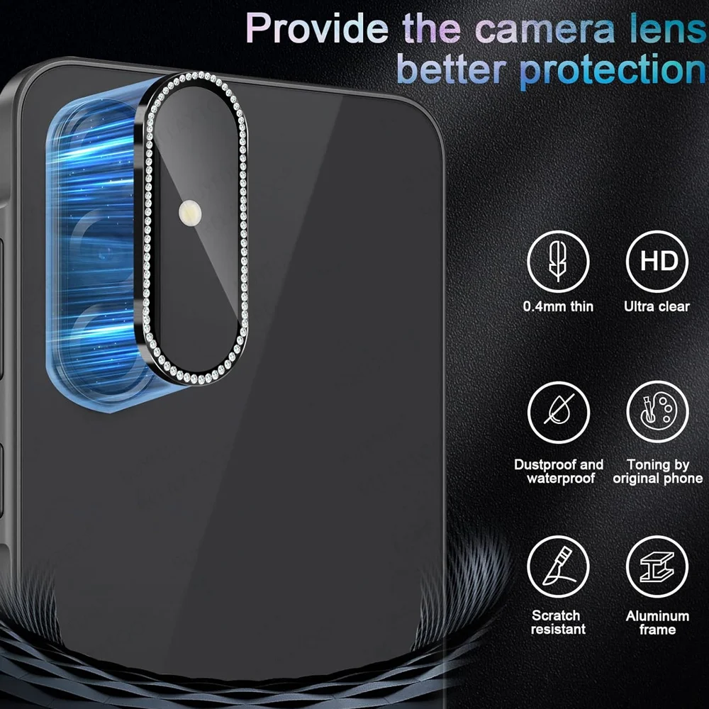 Diamond Camera Screen Protector with 9H Tempered Glass and Metal Lens Cap