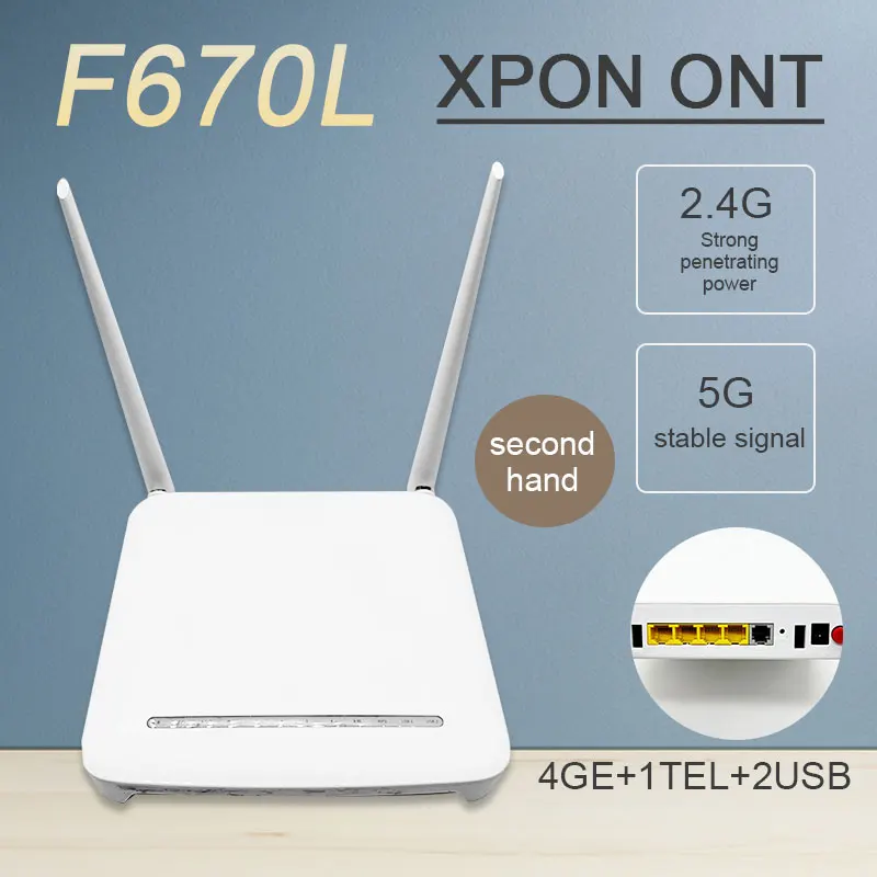 F670L XPON ONT ONU 4GE +1TEL+2USB Dual Band WIFI GPON EPON OLT 2.4G/5G AC WIFI ONU Second hand Without Power Supply