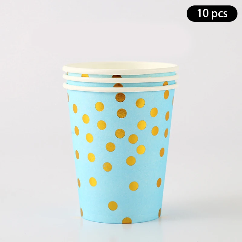 10pcs bronzing blue dot birthday tableware disposable tablecloth dinner plate tissue paper cup disposable tableware set