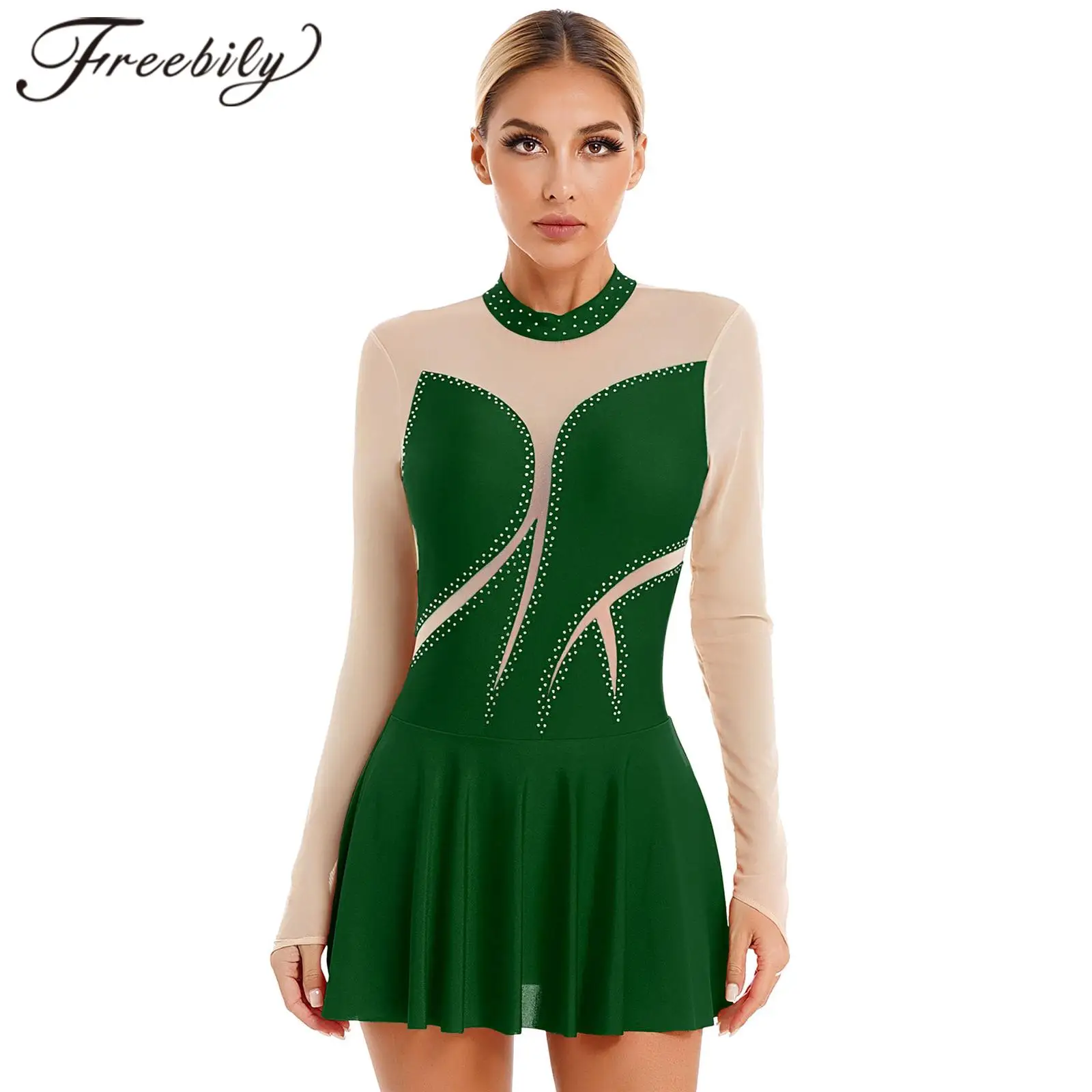 Figure Skating Dress Women's Ice Skating Dress Spandex Sports Practice Competition Skating Wear 5 Colors,Yellow,14Years
