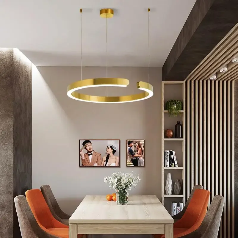 Chandelier Modern Light Luxury Minimalist Stainless Steel C-type Restaurant Kitchen Pendant Lamp Home Decoration LED Lighting