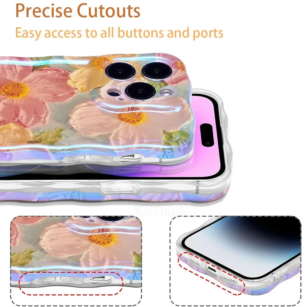 Elegant Retro Oil Painting Floral Wave Case - Glossy, Cute, and Exquisite Design