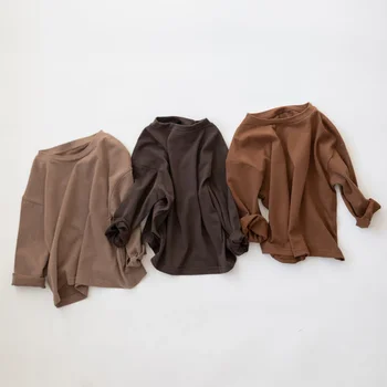 NEW 2024 100% Cotton Newborn Baby Boys Basic Long Sleeved T-shirt Baby Clothes Girls Solid Color Soft Top