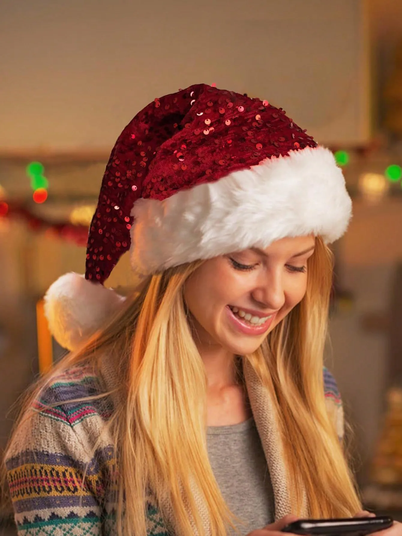 1pc plush Christmas hat Christmas party hat men's and women's New Year party party decorative hat