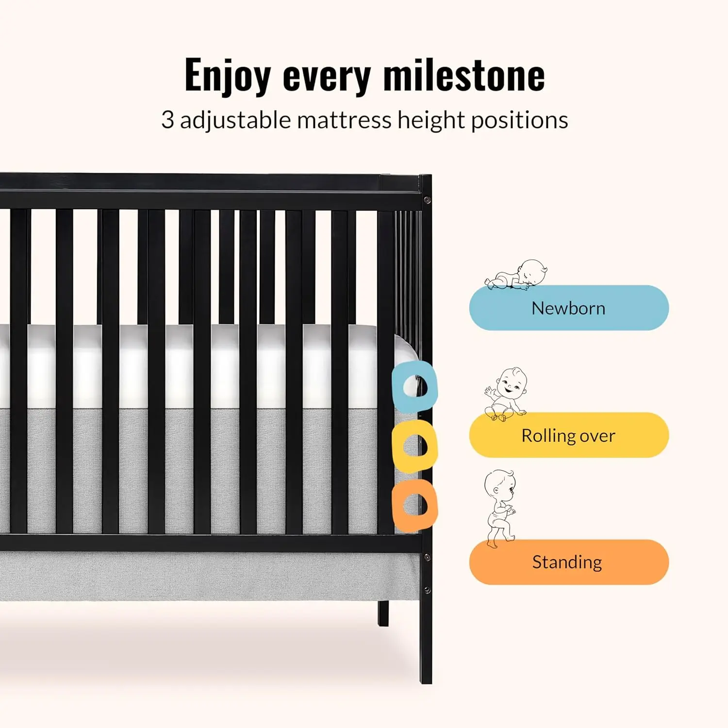 Synergy 5-in-1 Convertible Full-Size Baby Crib with Toddler, Day & Full Bed Conversion in Black, GreenGuard Gold & JPMA