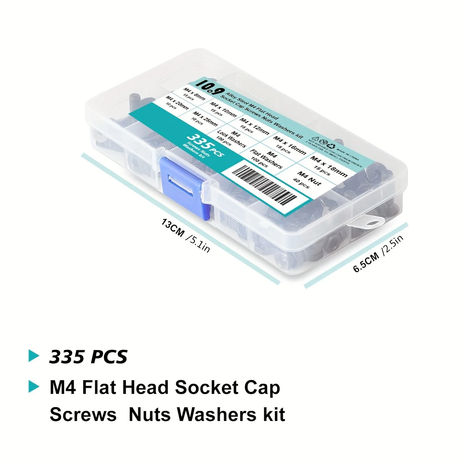 M4 x 8mm 10mm 12mm 16mm 18mm 20mm 25mm 30mm 35mm 40mm 45mm 50mm Flat Head Hex Socket Cap Screws Countersunk Bolts 335PCS/200PCS