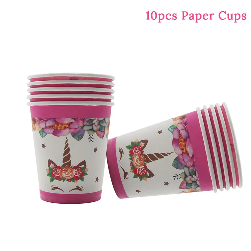 81pcs 유니콘 파티 용품 유니콘 식기 세트 Unicorni 종이 컵 플레이트 냅킨 생일 파티 장식 베이비 샤워 소녀