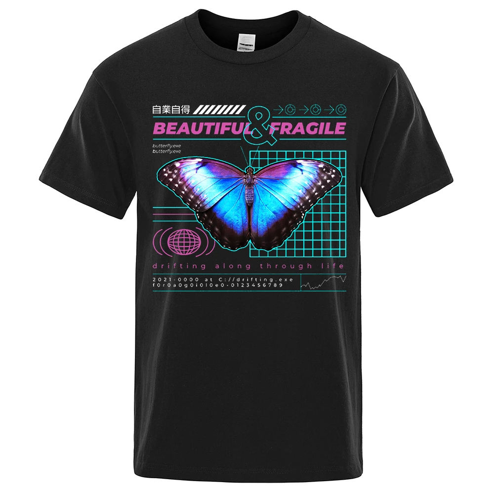 

Beautiful Fragile Butterfly Retro Short Sleeve O-Neck Cotton Tops Summer Fashion T-Shirt Oversized Casual Streetwear Men T Shirt