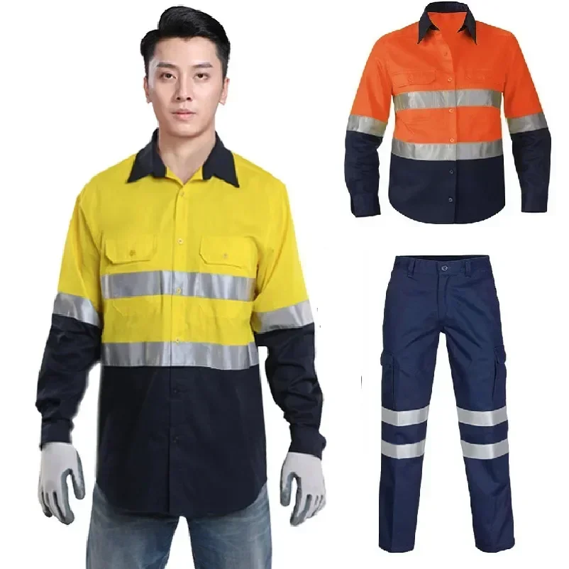 

Construction Protective Safety Hi Engineer Work Reflective Road Traffic Cotton Uniform Suit Coverall Vis Clothing
