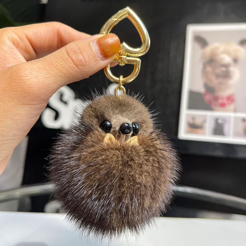 Fox Natural Mink Fur Real Fur Handmade Cute Key Chain Bag Accessory Car Keychain Keyrings Gift for Women Girl Accessories