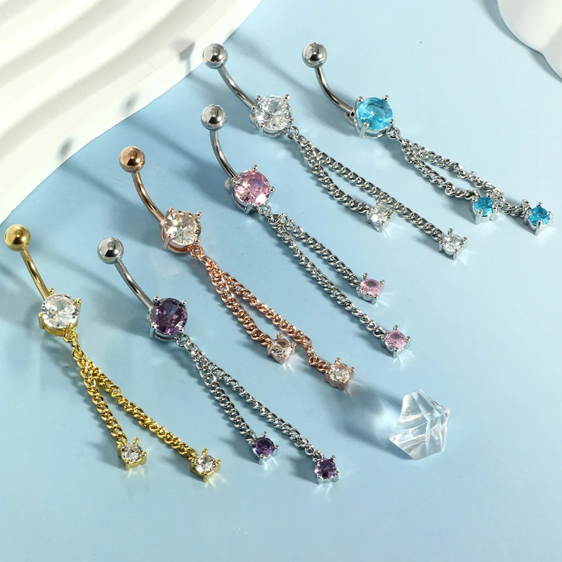 wholessales belly button piercing stainless steel chain dangle navel rings for women 6 color choose