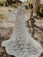 Bohemian Flare Sleeve Long Wedding Dresses For Women With Chapel Train Lace A-Line Bride Dresses Full Sleeve V-neck Bridal Gown 2