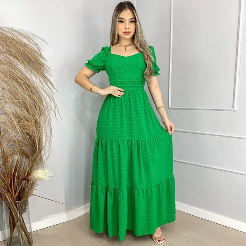 

Fashion Square Neck Bell Sleeve Long Dress 2023 New Arrival Summer Short Sleeve Slim Elegant Party Fairy Dress Ankara Robes