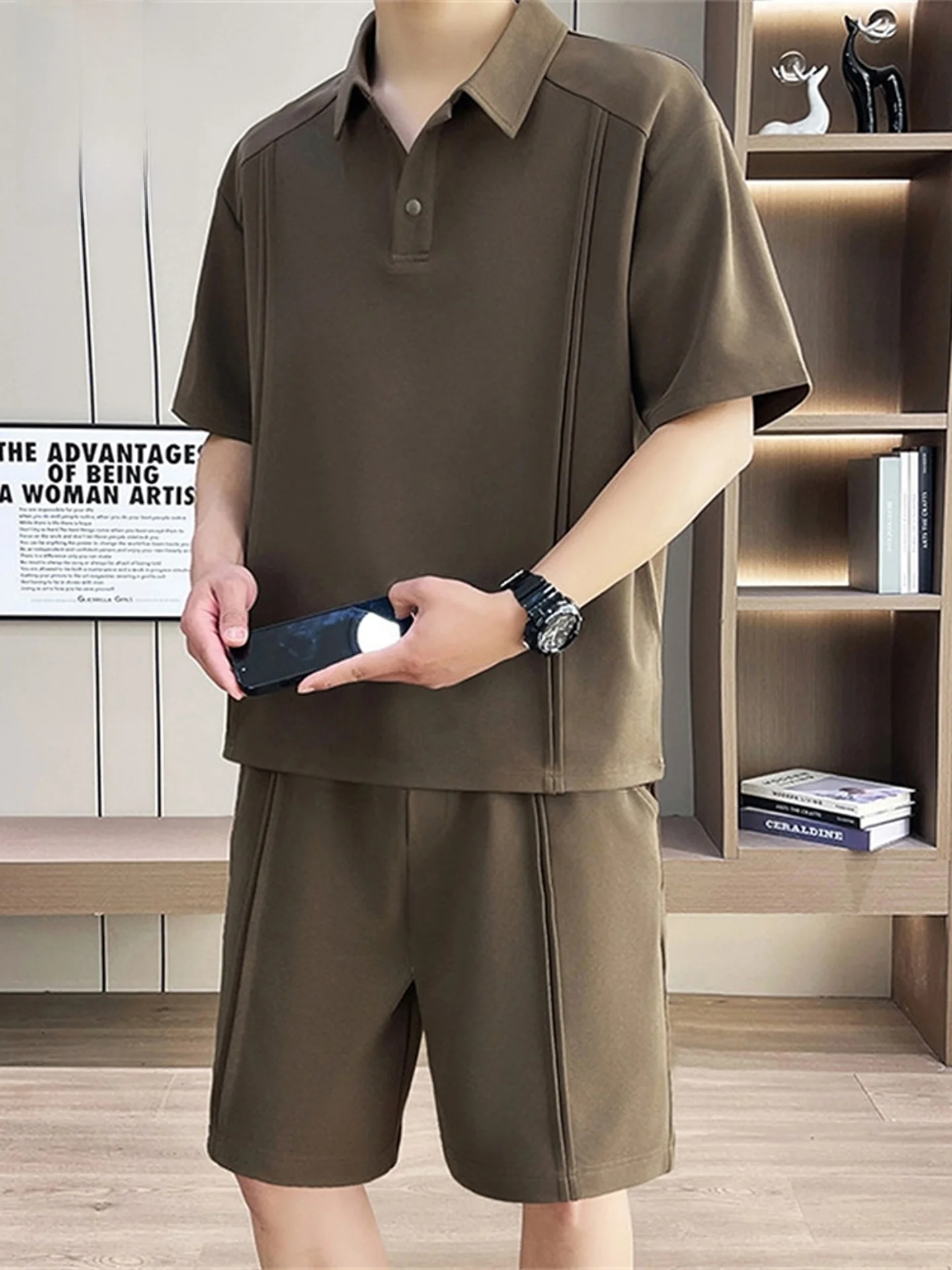 로몬 남성 캐주얼 스포츠웨어 세트 여름 신상품 반팔 폴로셔츠와 멋진 반바지 5부 폴리에스터 섬유