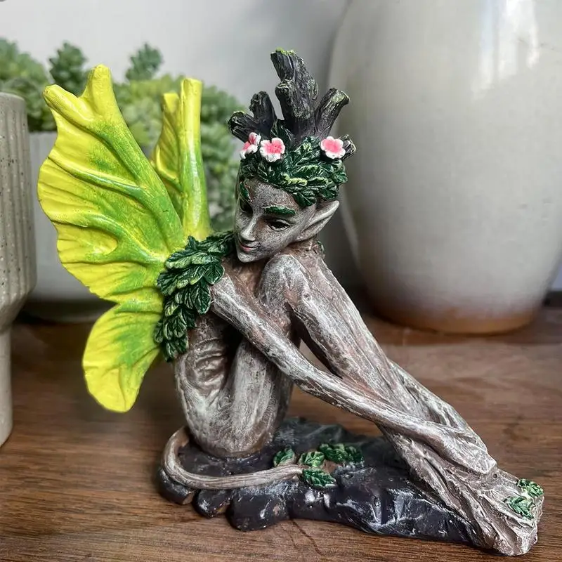 

Flower Fairy Sculpture Garden Landscaping Yard Art Ornament Resin Sitting Statue Outdoor Angel Girl Figurines Craft Gifts