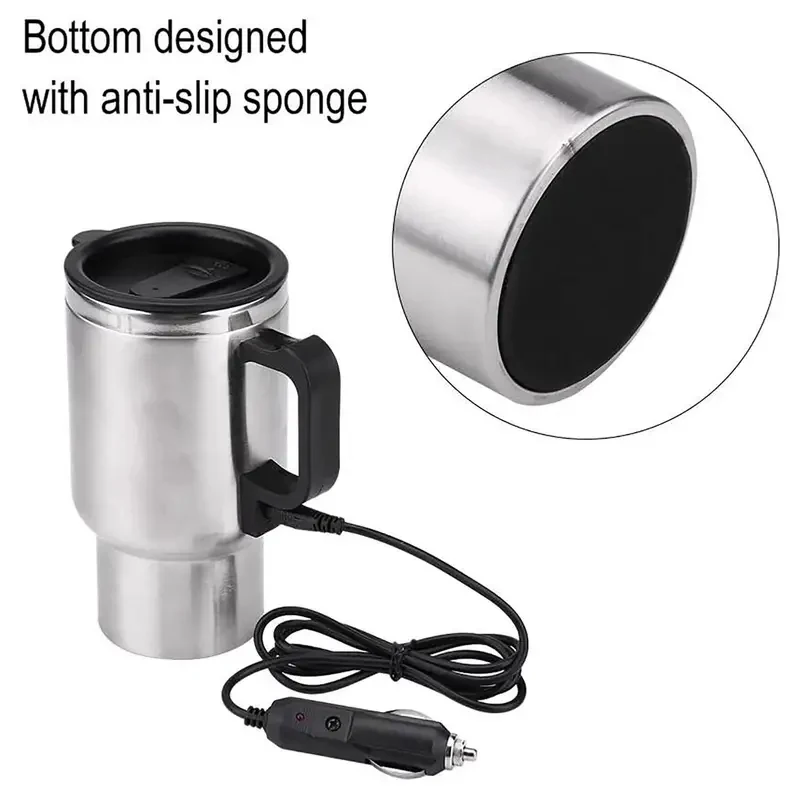 자동차 전기 난방 컵 12V 스테인레스 스틸 보온병 450ml USB 가열 머그잔 야외 여행 캠핑 커피 차 따뜻한 액세서리