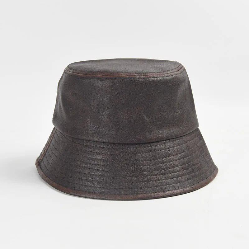 

Vintage Classic PU Bucket Hat Unisex Adult Solid Fisherman Cap Woman Man Outdoor Travel Sun Visor Panama Hat Autumn Winter Cap