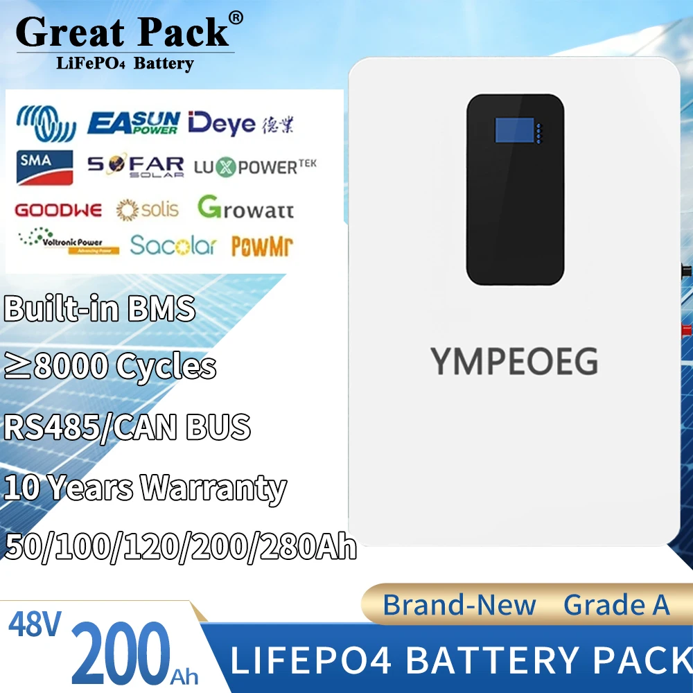 

100% Full Capacity 48V200Ah Brand New Grade A LiFePO4 Battery Pack 50Ah/100Ah 10Kwh Built-in BMS 8000 Cycles Solar Power Storage