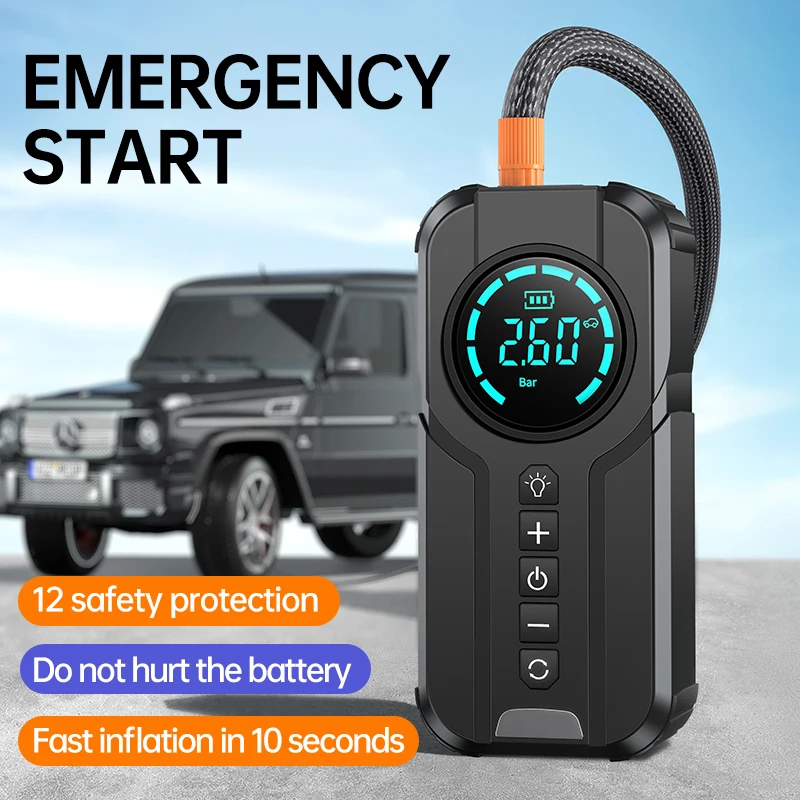 

4 In 1 Car Jump Starter Air Pump Power Bank Lighting Portable Air Compressor Cars Battery Starters Starting Auto Tyre Inflator