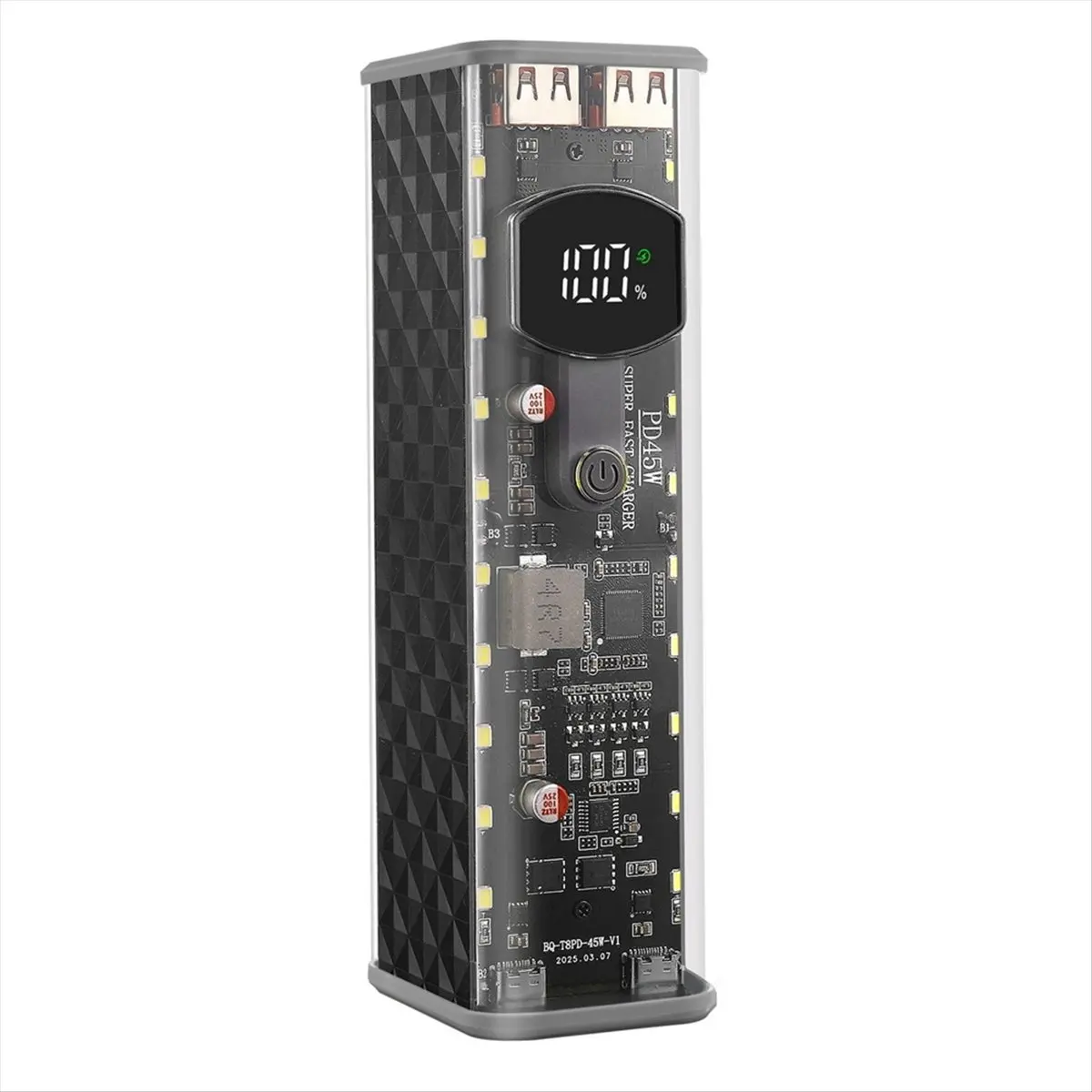 Custodia DIY per Power Bank 8 Slot 18650 con Ricarica Rapida PD 45W, Scatola Porta Batterie Senza Saldatura per Laptop, Nera - Image 2