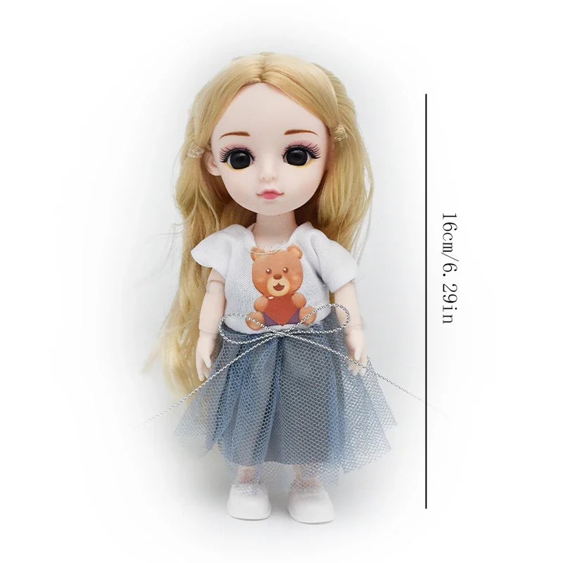 1/12 BJD Doll Joint Movable Simulation Doll Figures 16CM Body Model Dress Up Skirts Shoes Children Play House Toy Girl Gift