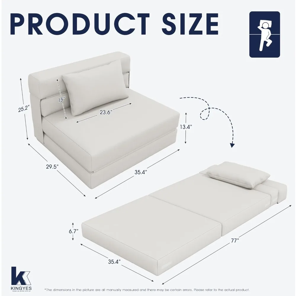 4 in 1 foldable sofa bed, modern folding sleep chair with back cushion, convertible chair sleeper, beige