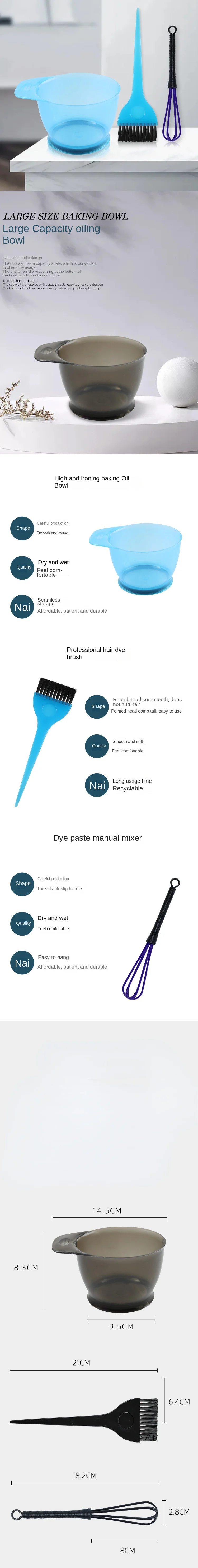 Description Picture 2 of item3pcs Simple Hair Dyeing Set Home Hairdressing Coloring Brushes Bowl Dye Mixer Comb Salon Professional Hair Dyeing Styling Tools