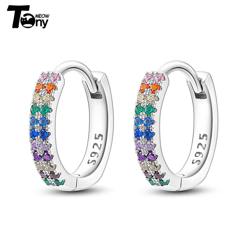 925 Sterling Silver Hoop Earrings For Women Star Moon Paint Feather Musical Note Colorful Zircon Fashion Earrings Women Gift