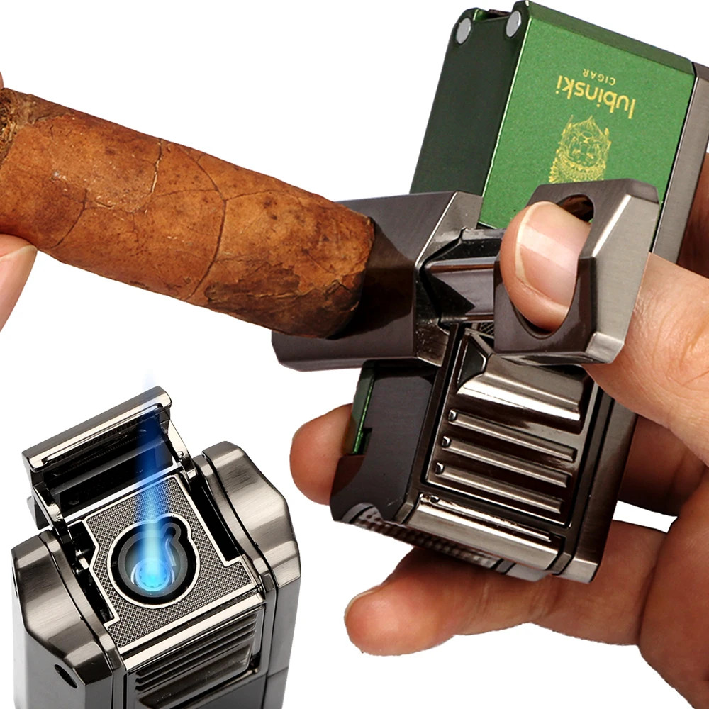 Cigar Lighter Metal Torch Lighters Support Stand Cover V Cutter Cigar Punch Portable Gas 1