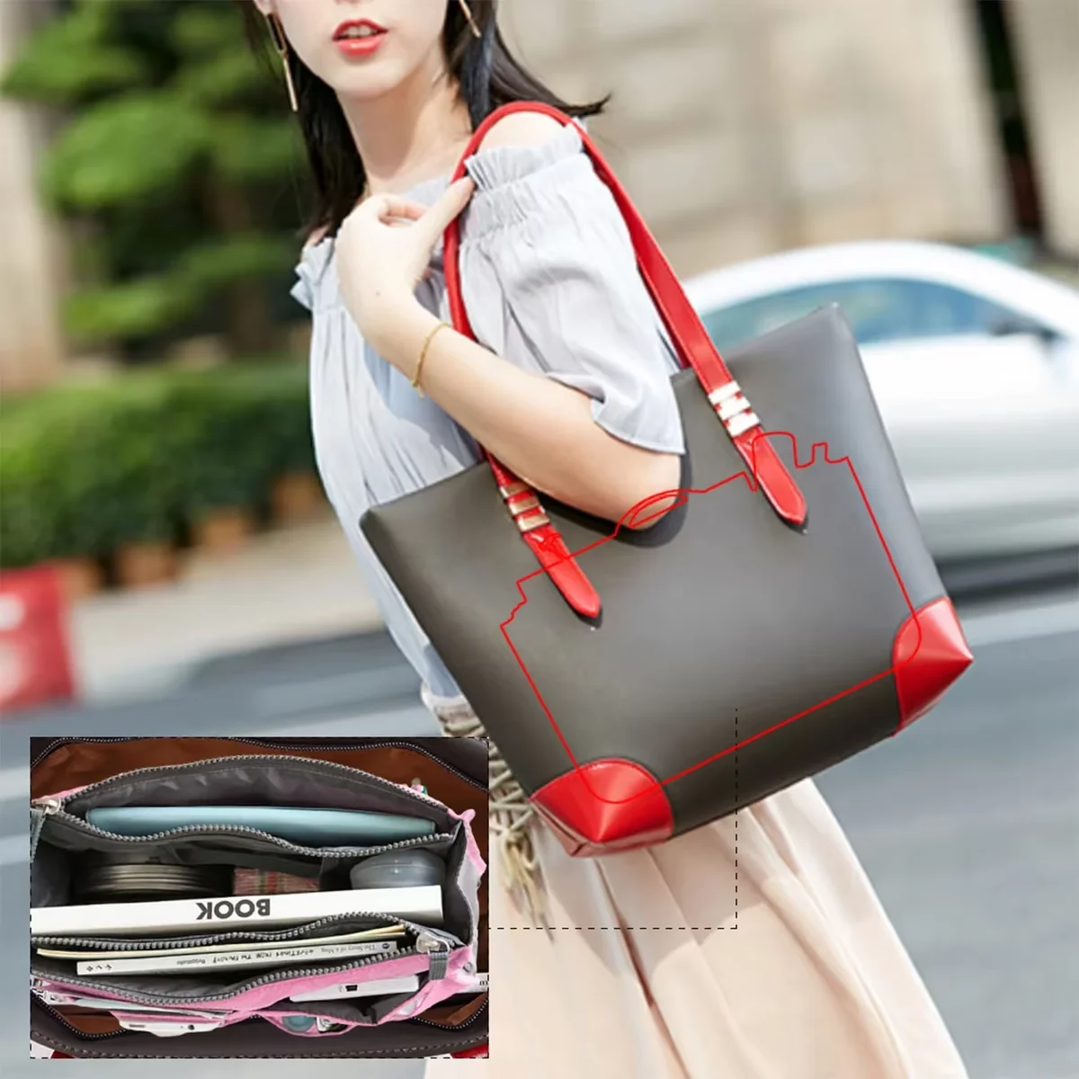 Women Cosmetic Organizer Bag Nylon Travel Insert Organizer Handbag Foldable Large Capacity Insert Bag Liner Makeup Tote