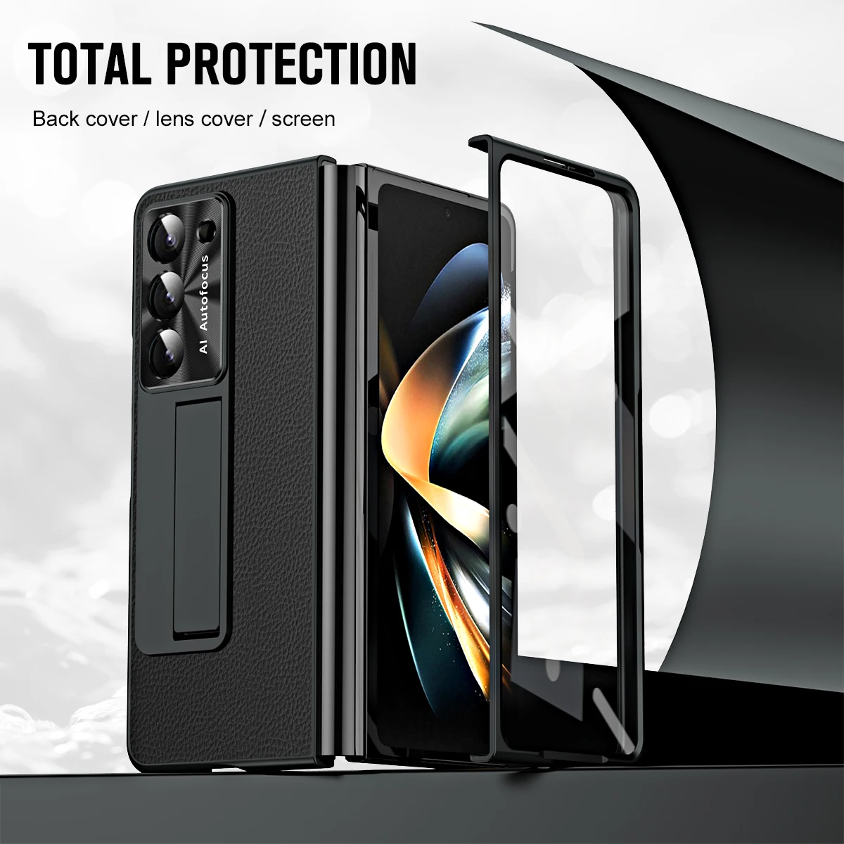 For Samsung Galaxy Z Fold 5 Case Shell Film Integrated Electroplating Leather Bracket Folding Hinge Pen Slot Shockproof Cover