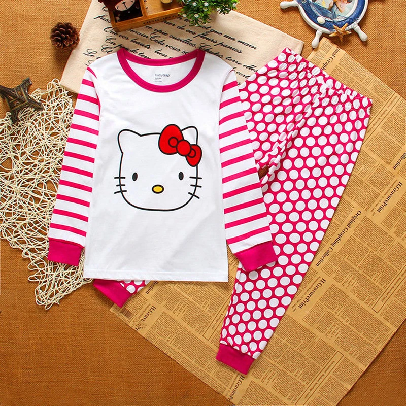 Kids Pajamas Set 2pce Hello Kitty Long Sleeve Top Pants For Baby Girls
