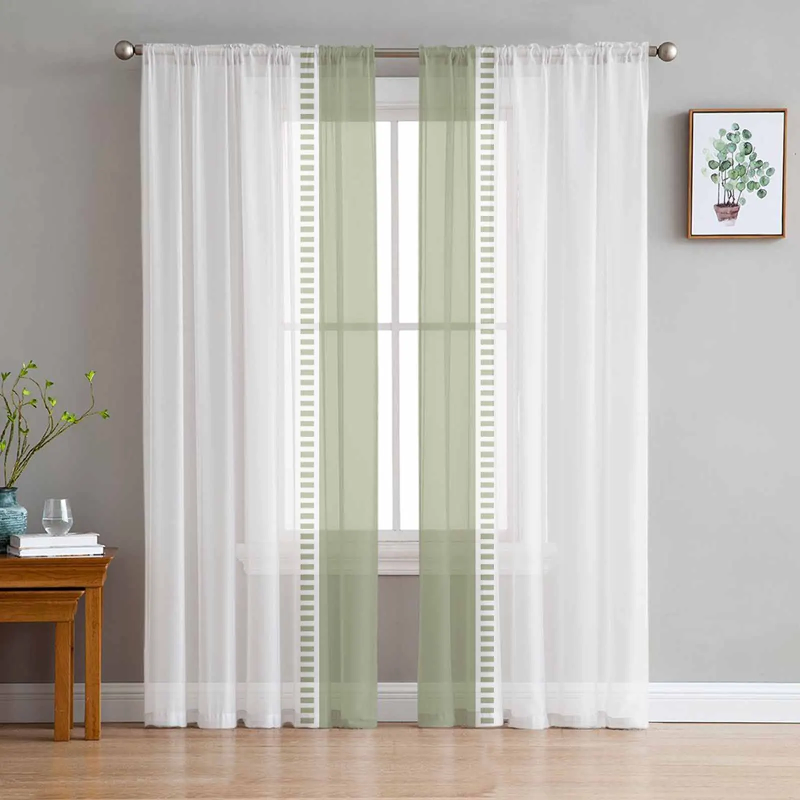 

Sage Green Stripes Texture Tulle Curtains For Living Room Kitchen Decoration Chiffon Window Treatments Voile Sheer Curtain