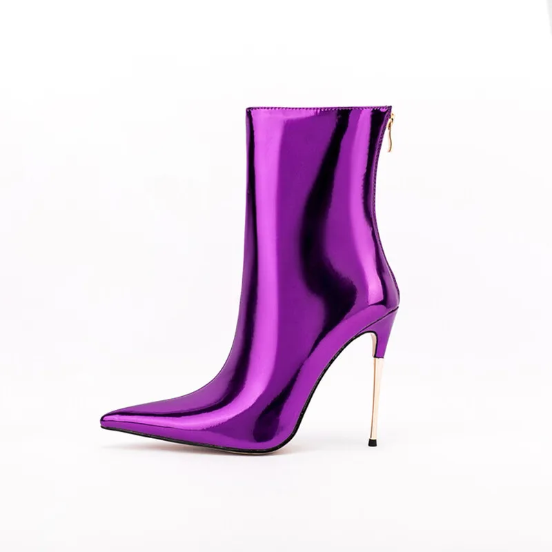 

2022 New Mirror Boots Sexy Stilettos Pointed Toe Ladies Fashion Runway Booties Candy Color High Heels Side Zipper Booties