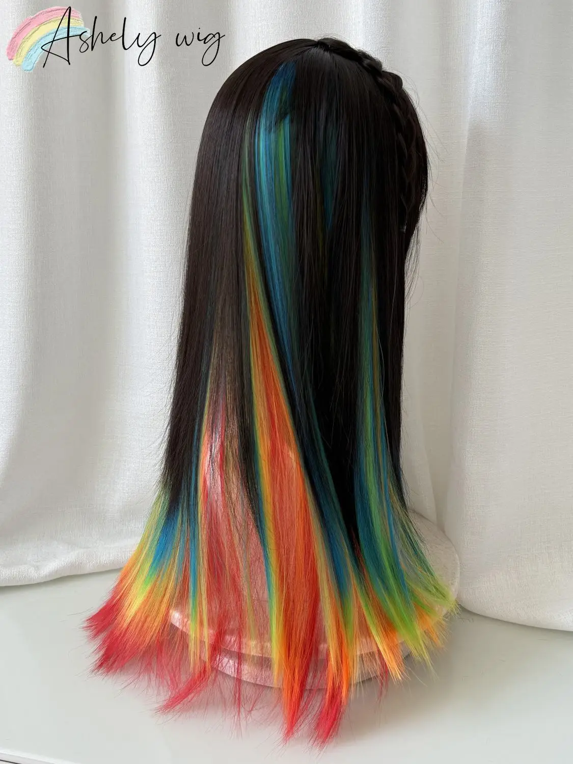 Ashely Colorful Wigs with Bangs 24inch Y2K Lolita Nature High Temperature Fibers Headband Synthetic Wigs for Cosplay Daily Use