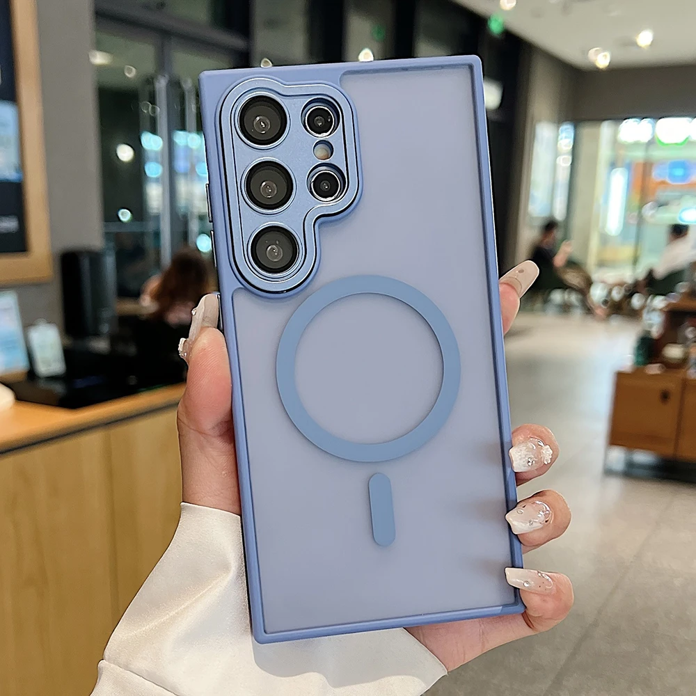 Luxury Translucent Magnetic Armor Case with Matte Back Cover