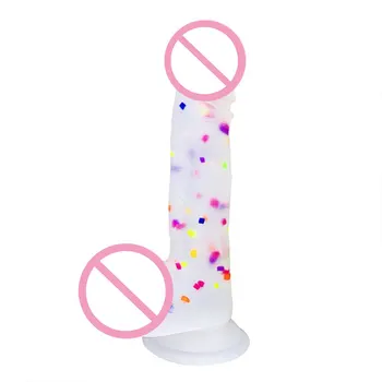 8 inch Colorful Liquid Silicone Huge Jelly Dildo and Realistic Dildo with Lifelike Clear Balls and Suction Cup Adult Sex Toys 2