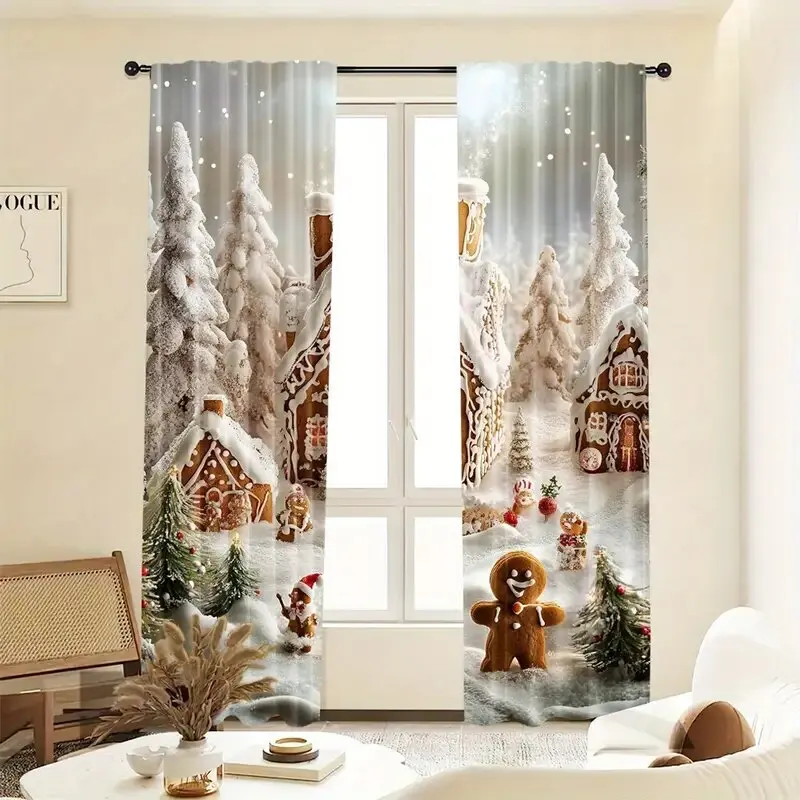 Snow Scene & Gingerbread Curtain Set 4