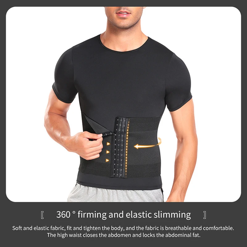 Men Body Shapers Abdomen Tight Fitting Short Sleeve Shirt Shaping Underwear Slimming Belly Tummy T-Shirt Male Modeling Corset